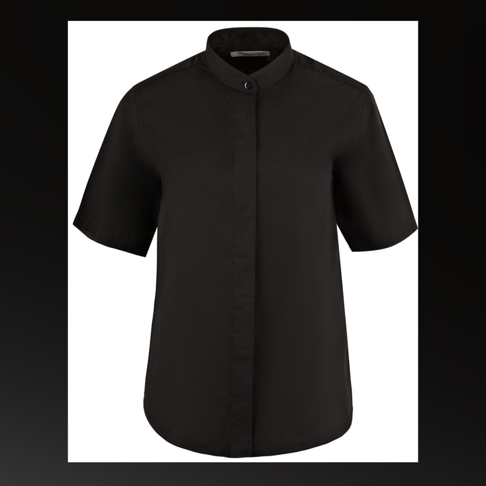 Henry Segal Women's Black Band-Collar Shirt Short Sleeve Size Medium